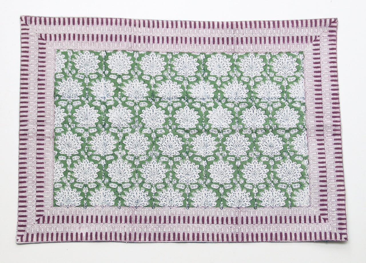 Handgemaakte groene blockprint placemats – Breezy green -  set of 2 image 1