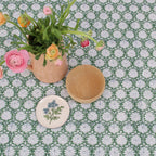 Handgemaakt groen tafellaken -  Handblockprinted Tablecover Breezy green  160 x 270 image 6