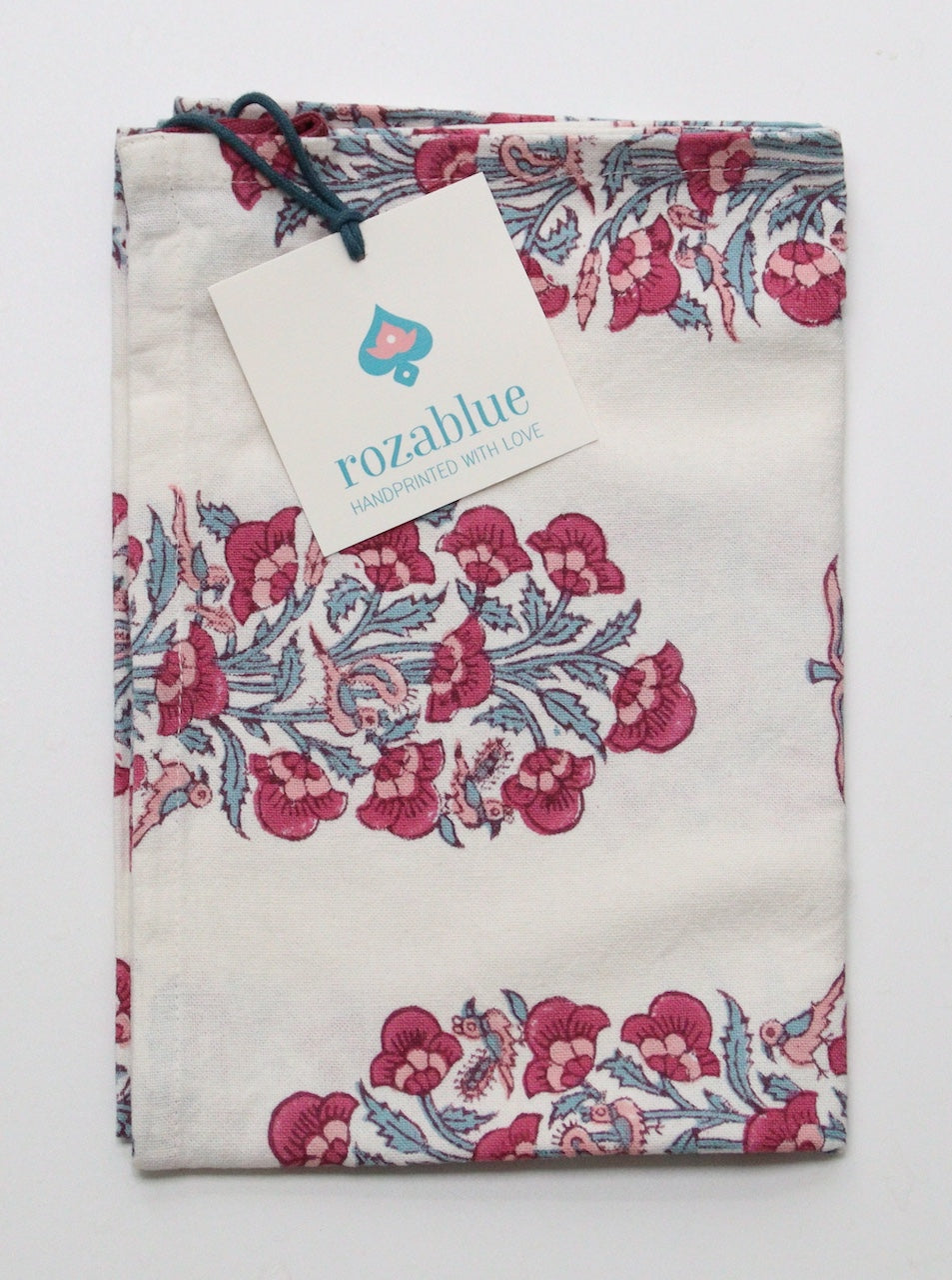 NEW - Roze theedoek - Handblockprinted kitchen towel Nightingale carmine image 0