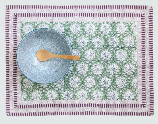Handgemaakte groene blockprint placemats – Breezy green -  set of 2 image 0